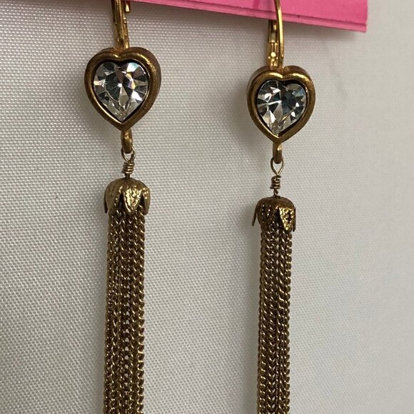 Vintage BETSEY Johnson heart long chain dangle earrings - Picture 4 of 5